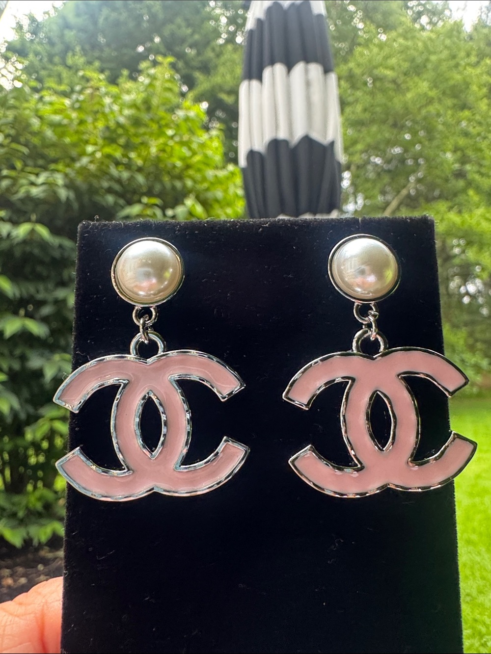 Earrings  Pink Enamel Drop Earrings with flex Pearl Studs